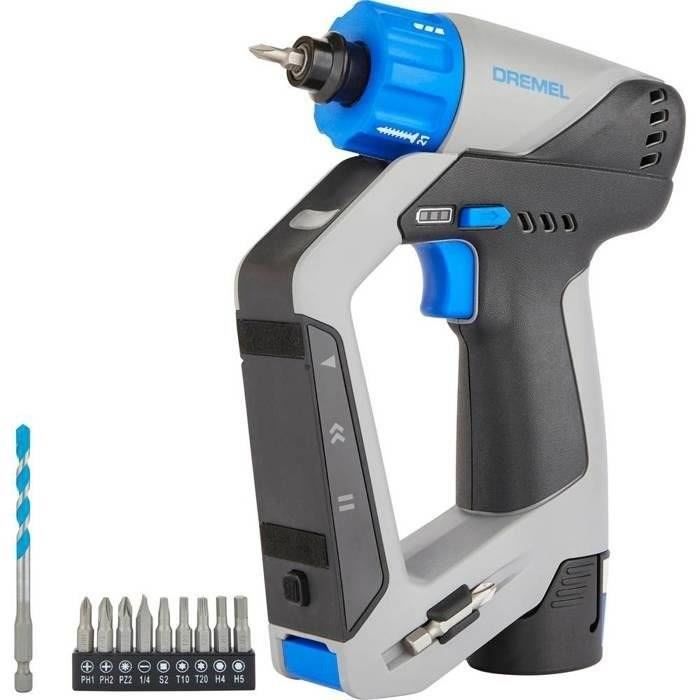 Trapano Avvitatore A Batteria 3 In 1 - 12v Dd12V-S1 - 9 Accessori, 1 Batteria Da 2 Ah + Caricabatteria - Dremel Blueprint