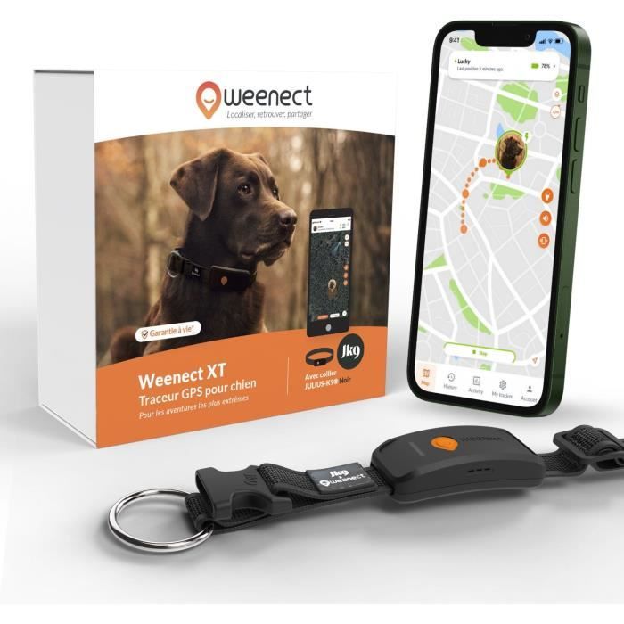 Collare Gps Per Cani - Weenect Dog Xt - Antenna Xl - Impermeabile - Collare JuliuS-K9 - Funziona Con Abbonamento - Nero