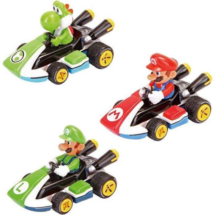 Mario Kart™ Auto In Miniatura PulL-Back, Confezione Da 3, Scala 1:43, Carrera Pull & Speed, Età 4+
