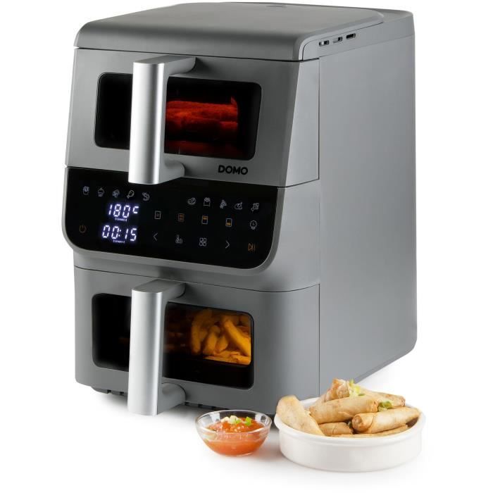 Friggitrice Senza Olio - Domo - Airfryer Do550fr - Doppia Vasca 3,5 L + 6,5 L - 10 Programmi - 2500 W