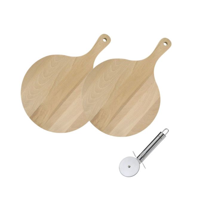 Set Di 2 Taglieri In Legno Per Pizza E Tarte Flambée E Tagliapizza In Acciaio Inox - Fackelmann - 30 cm