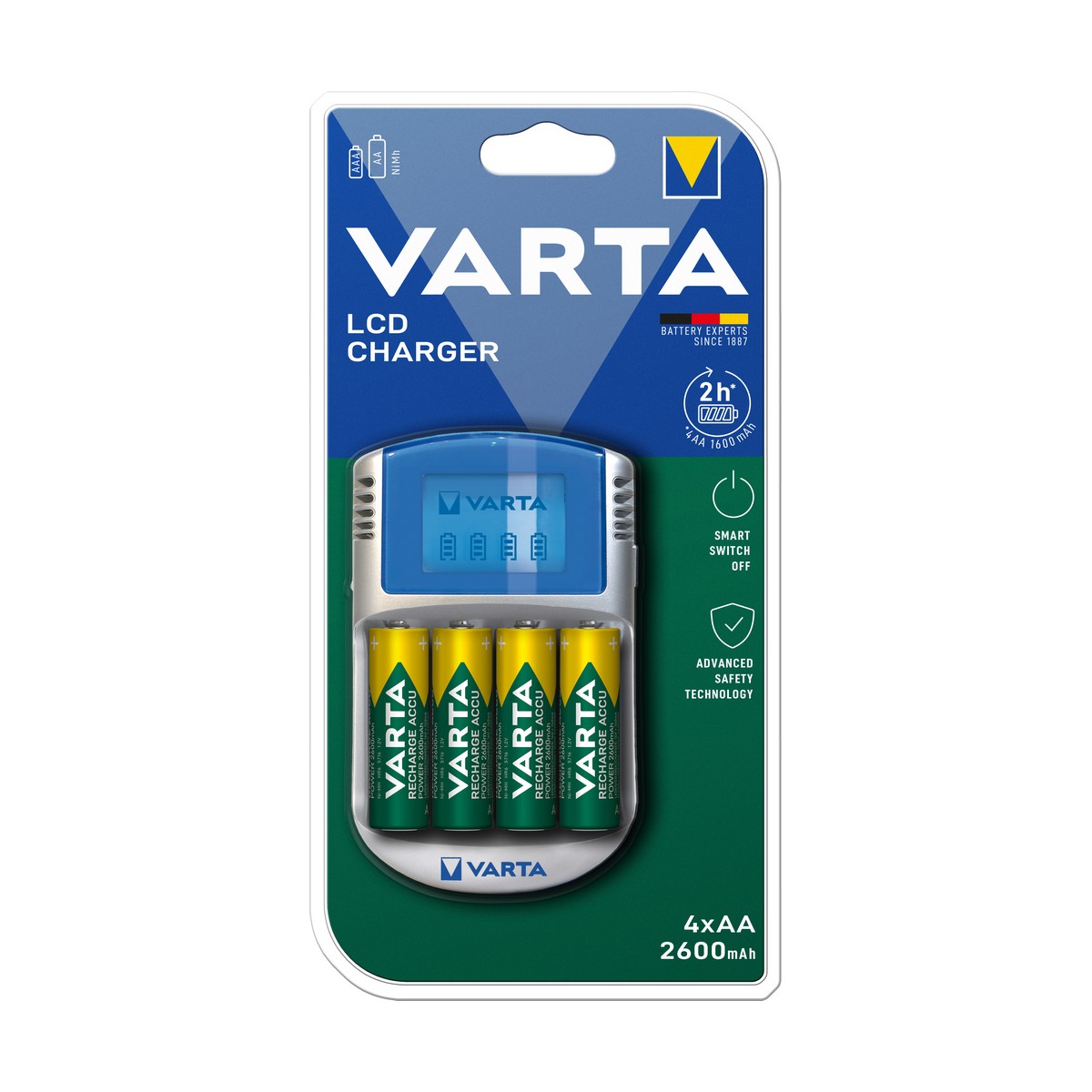Caricabatterie + Batterie Ricaricabili Varta -Powerlcd (1 Unità)