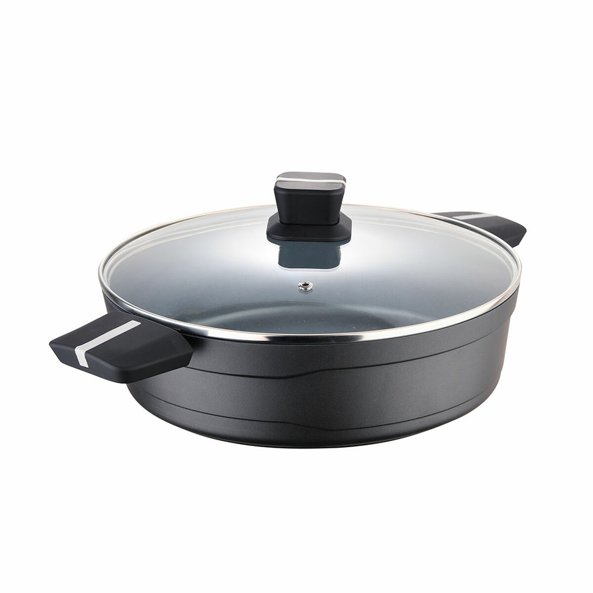 Pentola Con Coperchio Di Vetro San Ignacio Bistro Sg6427 Nero Opaco Alluminio Fuso Bassa