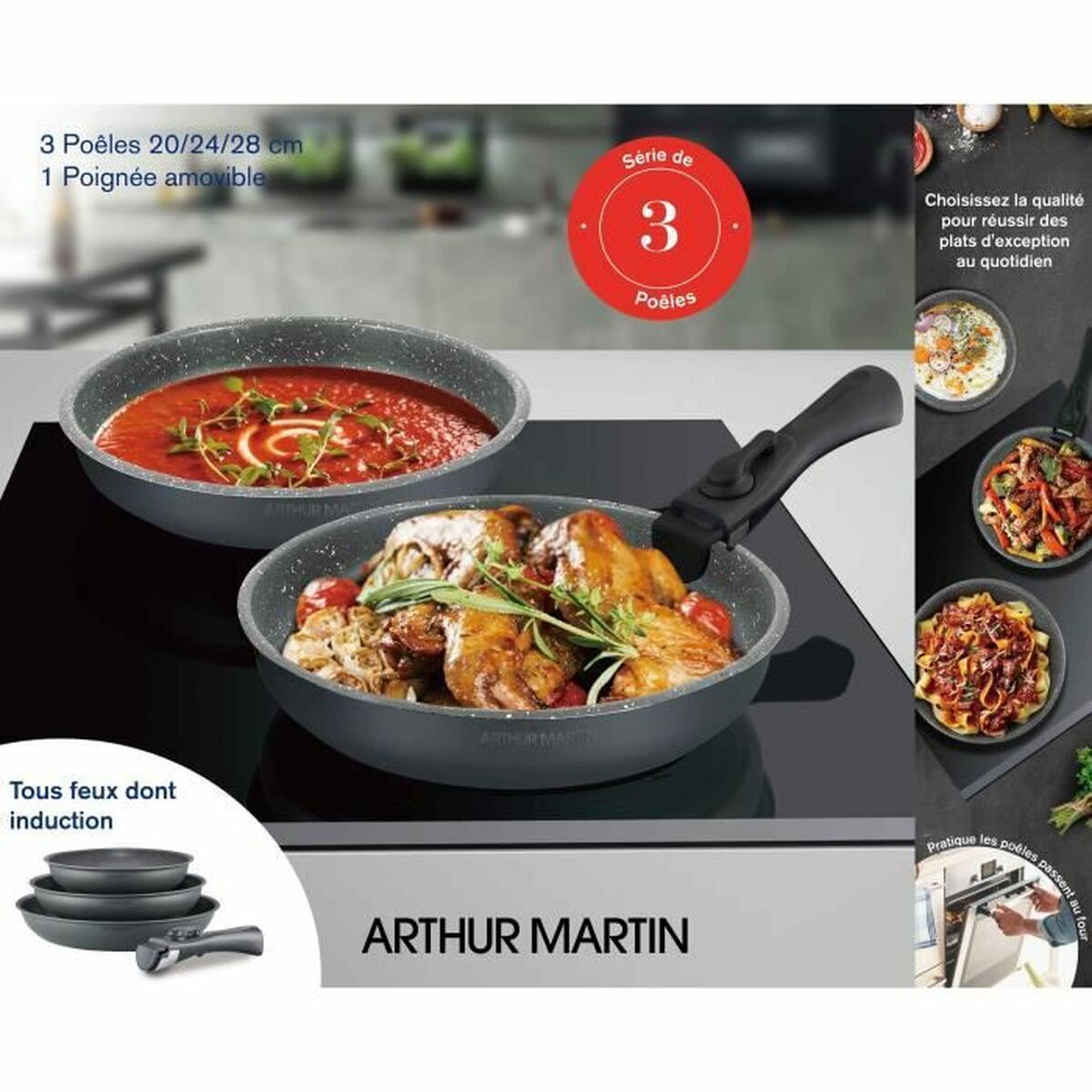 Batteria Da Cucina Arthur Martin Am521 Grigio 4 Pezzi - Image 3