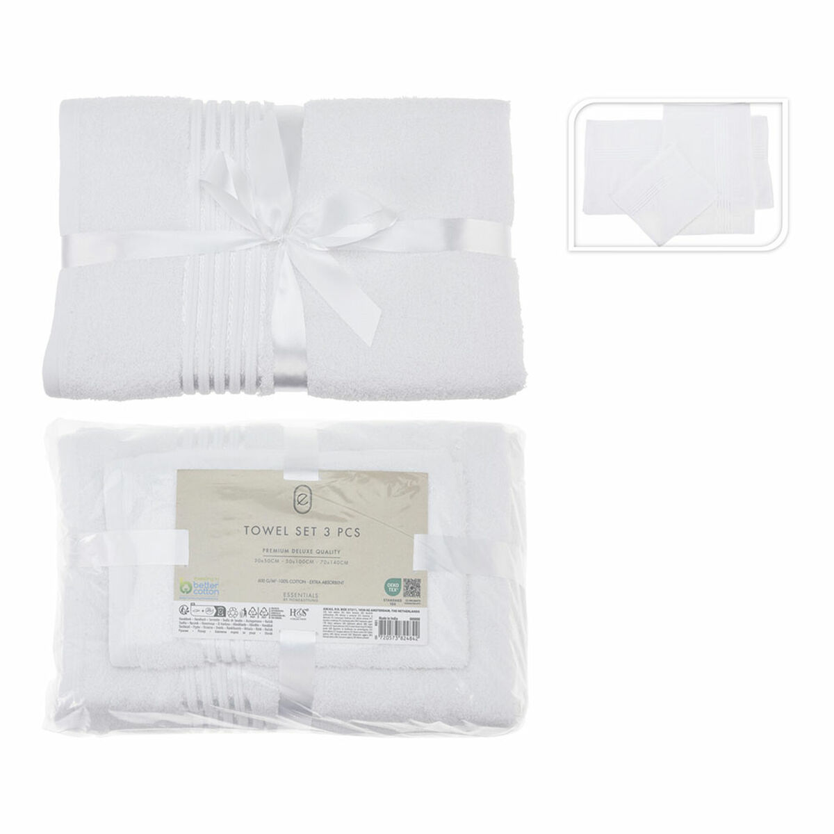 Set Di Asciugamani Essentials Bianco (3 Pezzi)