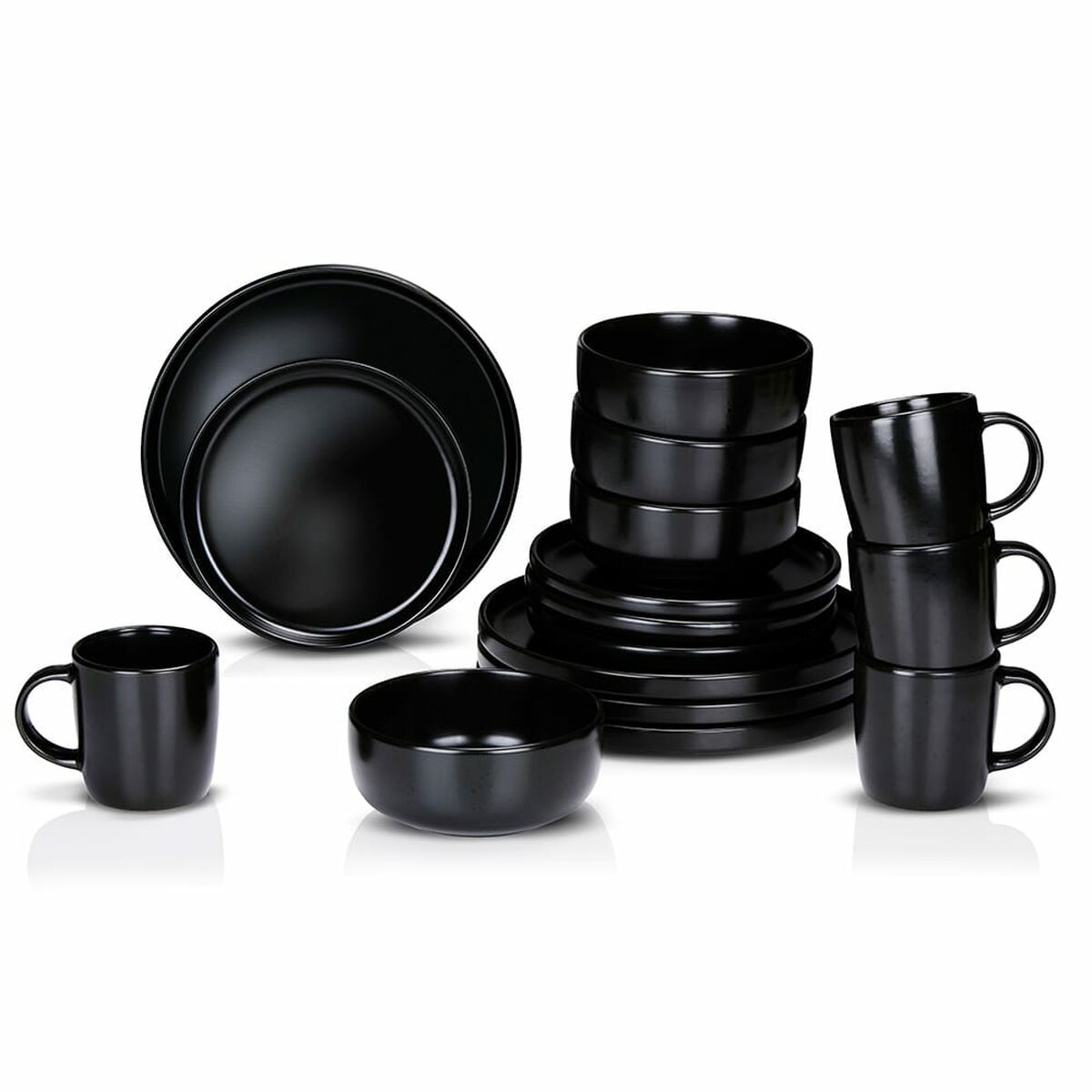 Servizio Di Piatti Alpina Nero Ceramica 16 Pezzi (4 Unità)