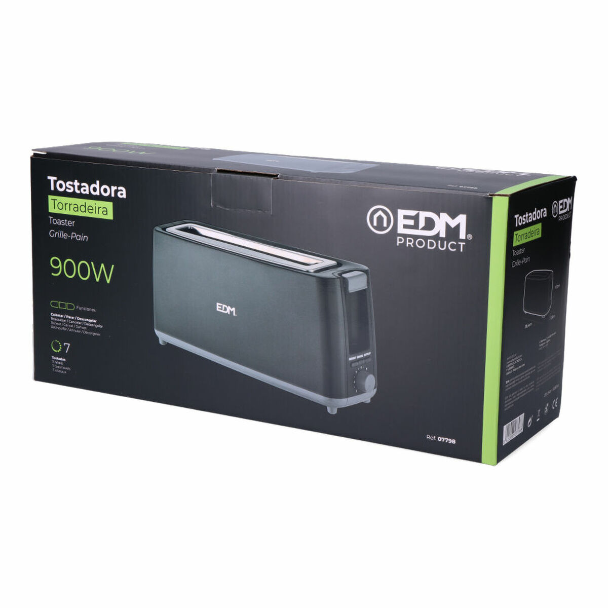 Tostapane Edm 07798 Black Design 900 W Lunga