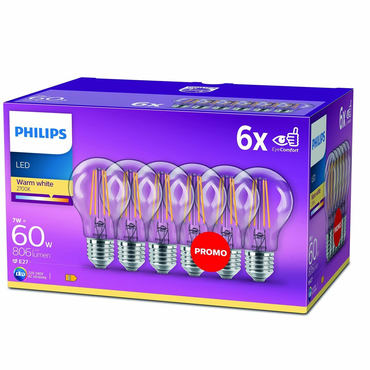 Lampadina Led Philips Bombilla Trasparente E 60 W (2700k)