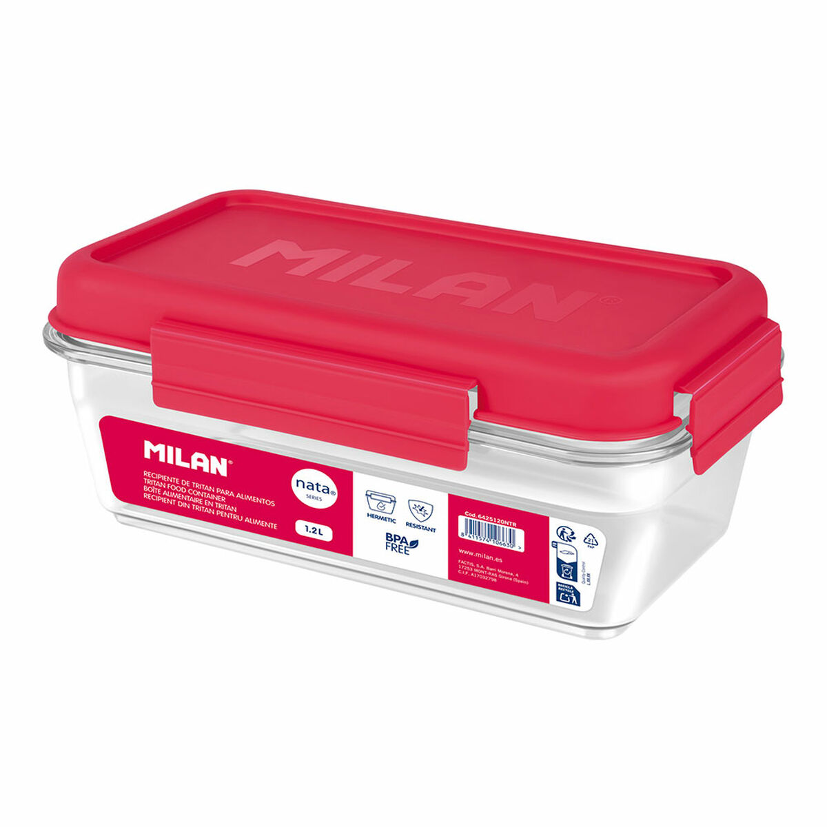 Porta Pranzo Ermetico Milan 1,2 L Rosa Trasparente Plastica Rettangolare