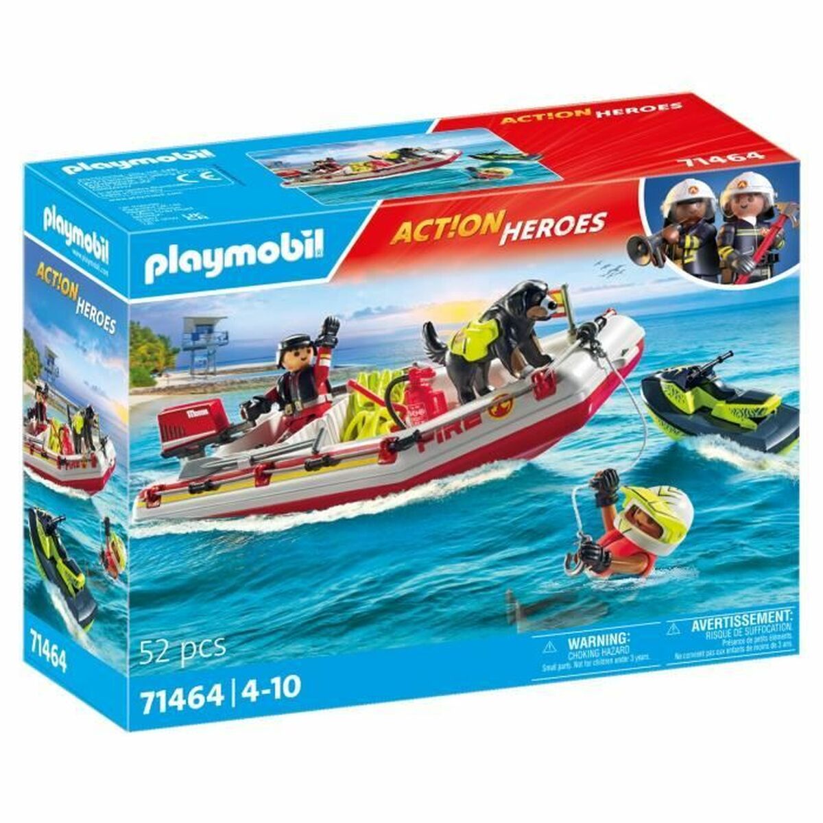 Playset Playmobil Action Heroes - Fireboat And Water Scooter 71464 52 Pezzi
