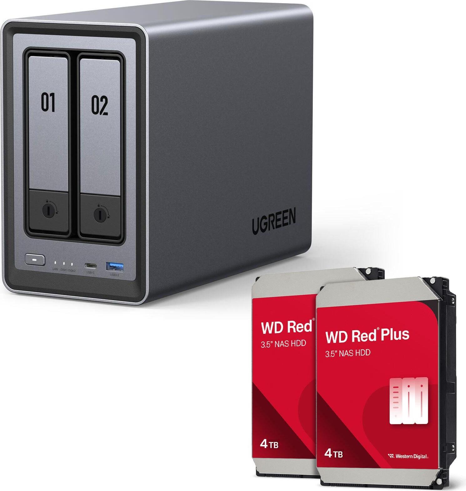 Ugreen Nasync Dxp2800 Nas System 2-Bay+ Western Digital Festplatte 2 X 4 - Storage Server (25369 & 2x Wd40efpx)