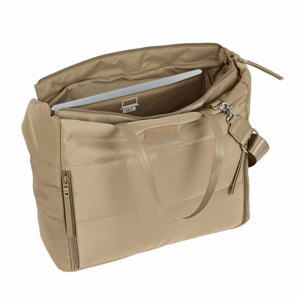 Borsa A Tracolla Moos Camel Cammello 54 X 31 X 17 Cm Trapunta - Image 4