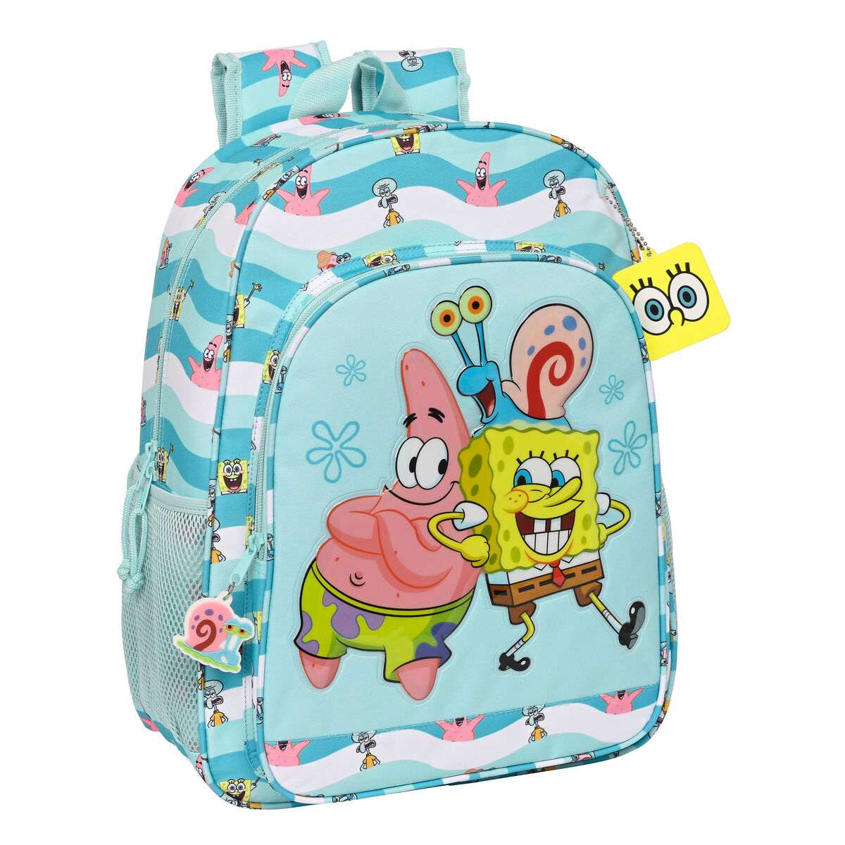 Zaino Scuola Spongebob Stay Positive Azzurro Bianco (33 X 42 X 14 Cm)