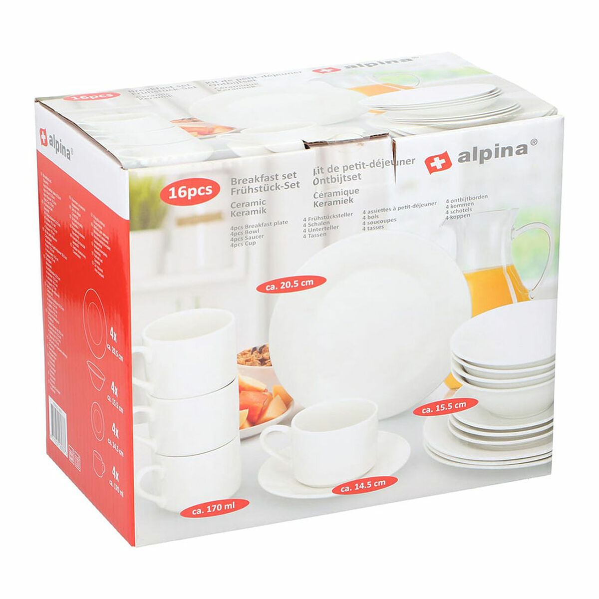 Servizio Di Piatti Alpina Bianco Ceramica 16 Pezzi (4 Unità)