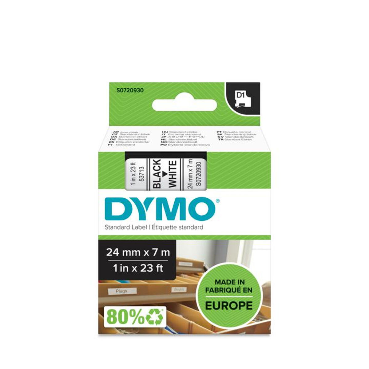 Nastro Laminato Per Etichettatrici Dymo D1 53713 24 Mm Labelmanager™ Bianco Nero (5 Unità) - Image 3