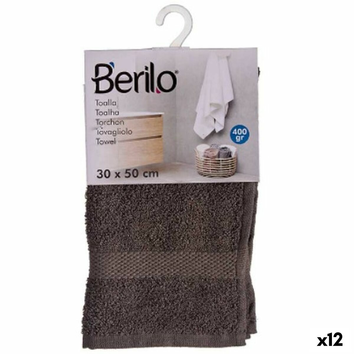 Telo Da Bagno Berilo Grigio 80 % Cotone 20 % Poliestere 30 X 50 Cm 30 X 50 X 0,2 Cm 25 X 1,5 X 15 Cm (12 Unità)
