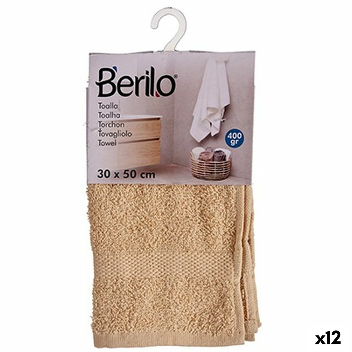 Telo Da Bagno Berilo Crema 80 % Cotone 20 % Poliestere 30 X 50 Cm 25 X 1,5 X 15 Cm (12 Unità)