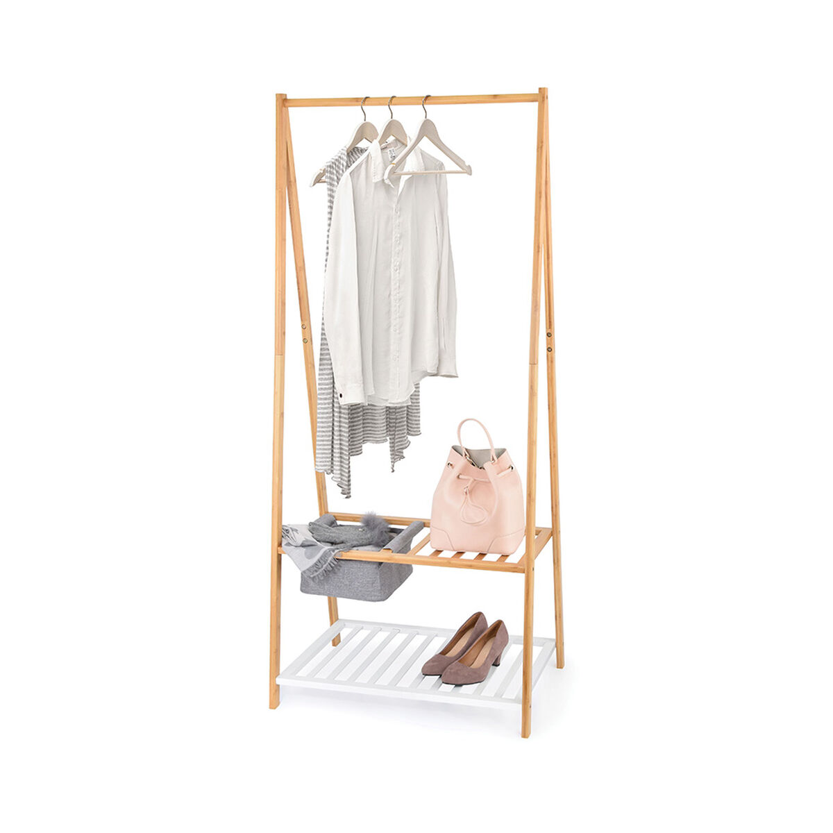 Attaccapanni Da Terra Domopak Living Scarpiera Bambù 70 X 45 X 160 cm