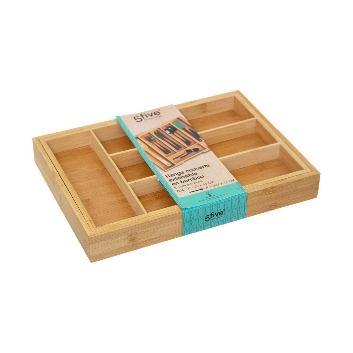 Vassoio Portaposate 5five Simply Smart Marrone Naturale Legno Bambù 34 X 25 X 4,5 cm