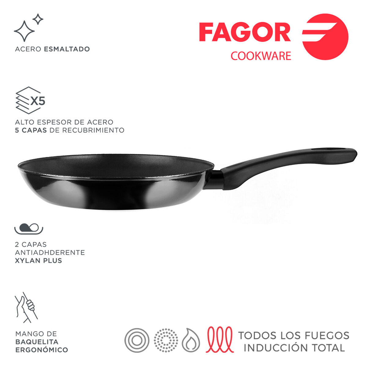 Padella Fagor Indutherm Nero Acciaio Smaltato (ø 26 Cm)