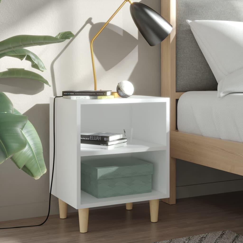 Comodini Con Gambe In Legno Massello 2pz Bianchi 40x30x50 cm