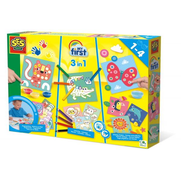 Ses Creative - Il Mio Primo - 3 In 1 Finger Painting, Colorazione E Forme Di Adesivi