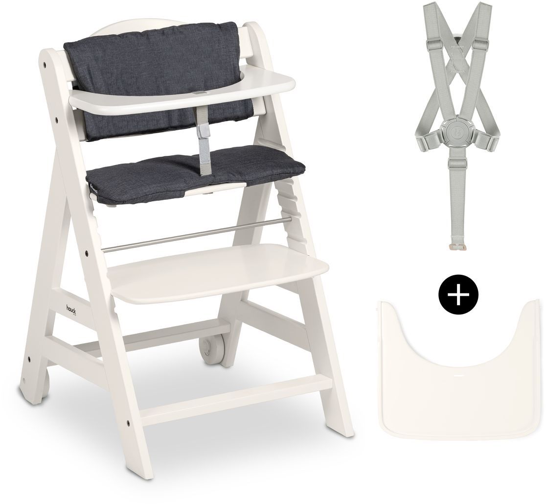 Seggiolone - Hauck - Beta+ - Evolutivo - Da 6 Mesi A 90 Kg - Legno Fsc - Cintura Di Sicurezza A 5 Punti - Ruote - Bianco