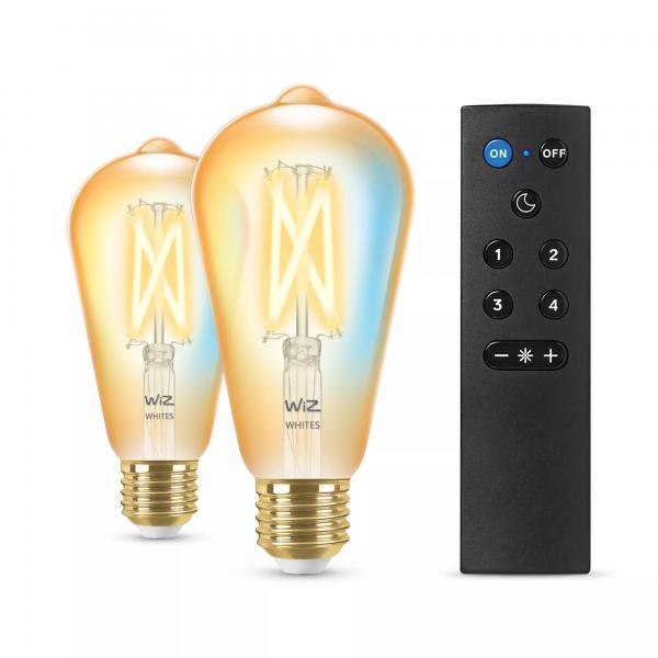 Starter Kit Wiz 2 Lampadine Edison Collegate Bianco Variabile E27 50w + Dimmer Con Telecomando Nomadic