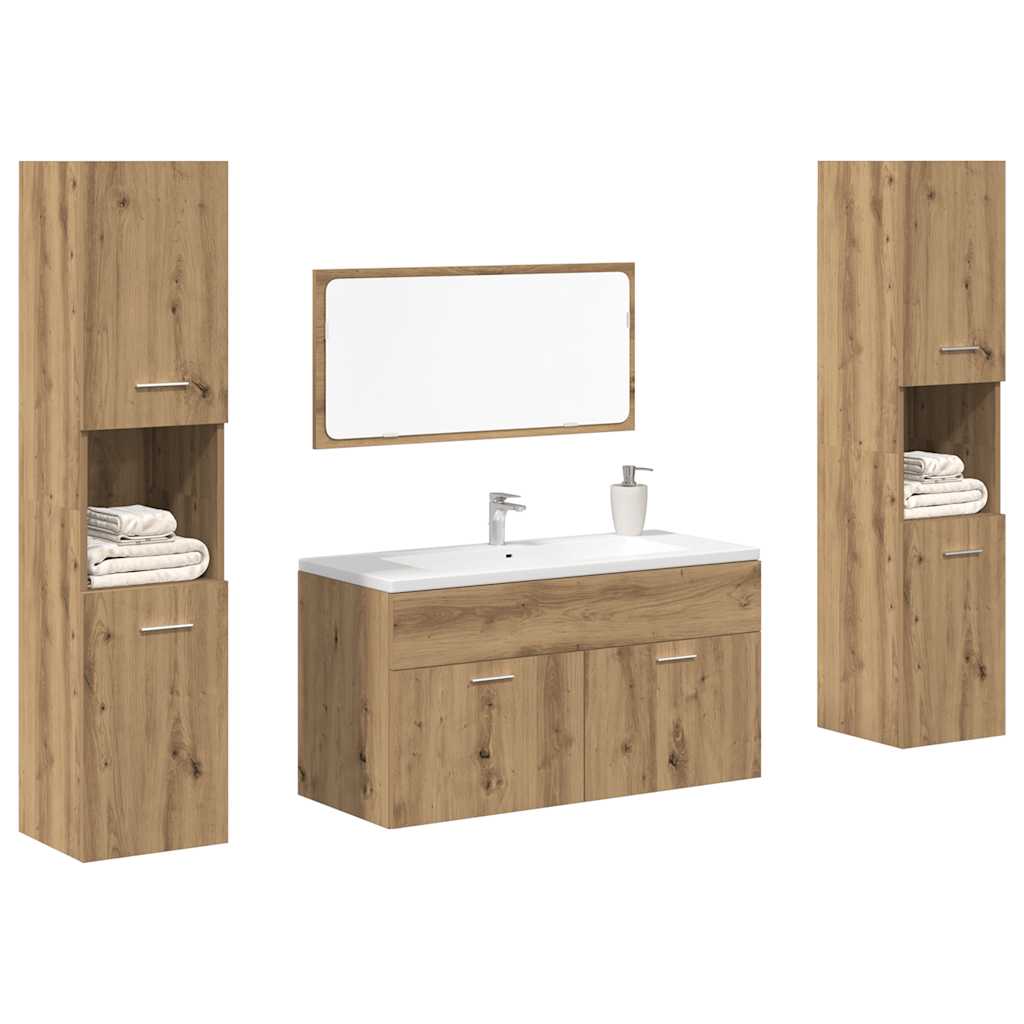 Set Mobili Da Bagno 4 Pz Rovere Artigianale Legno Multistrato