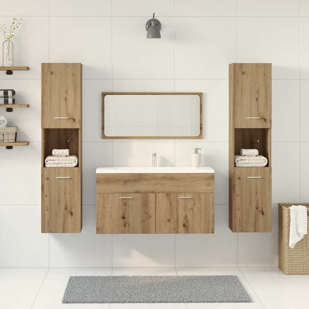 Set Mobili Da Bagno 4 Pz Rovere Artigianale Legno Multistrato - Image 3