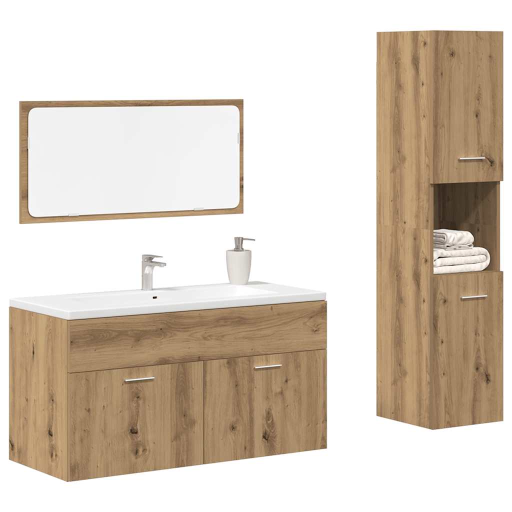 Set Mobili Da Bagno 3 Pz Rovere Artigianale Legno Multistrato