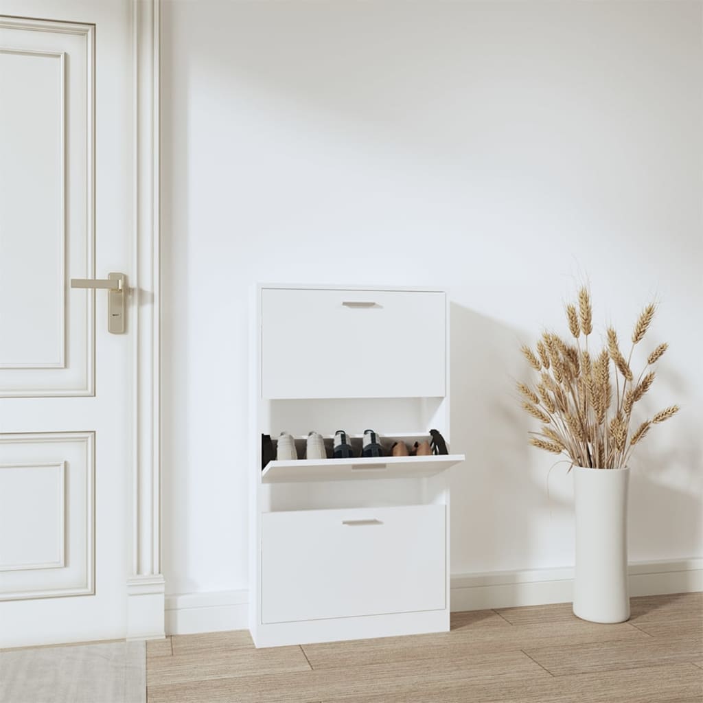 Scarpiera Bianca 59x17x108 Cm In Legno Massello Di Argilla