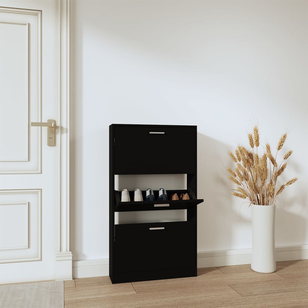 Scarpiera Nera 59x17x108 Cm In Legno Multistrato