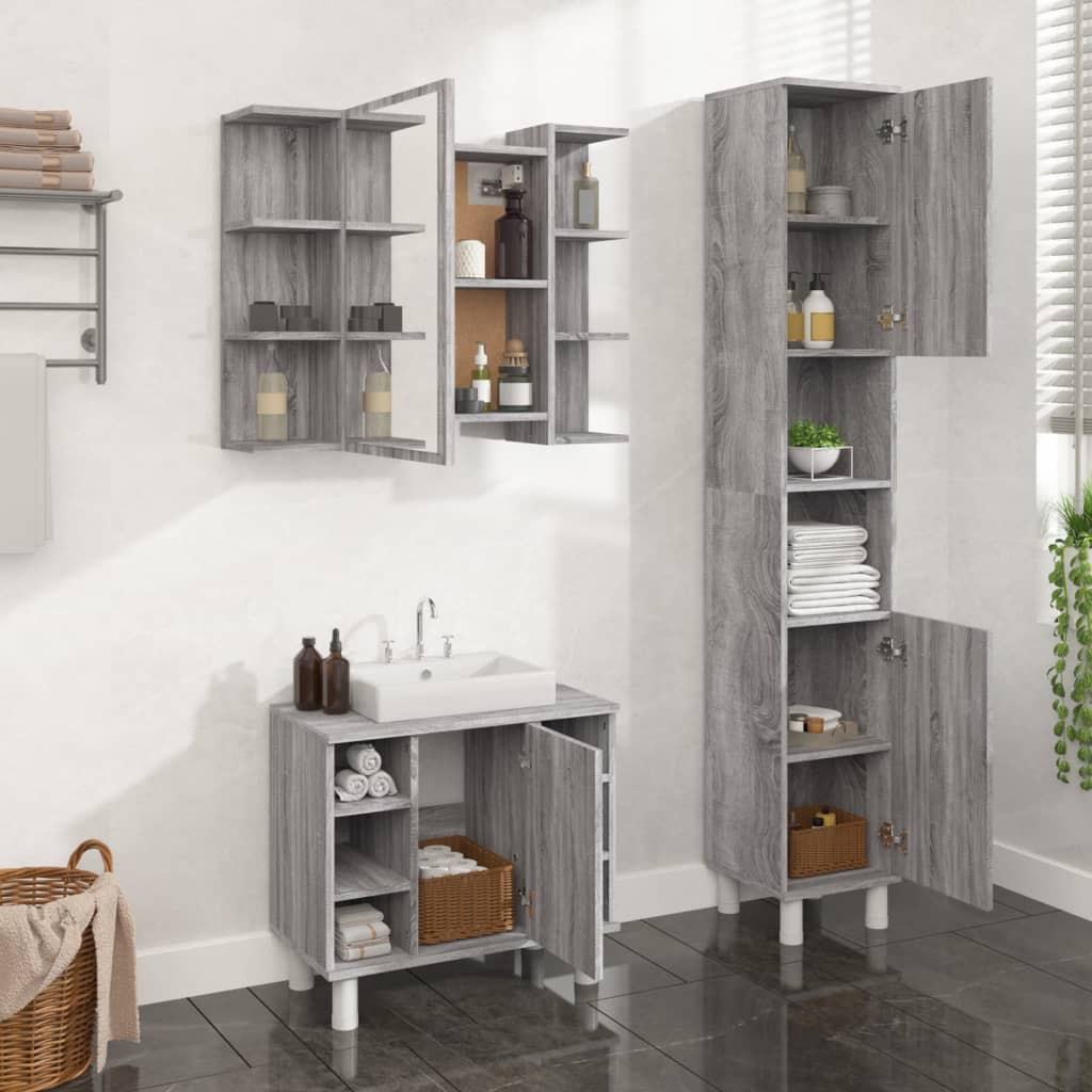 Set Mobili Da Bagno 3 Pz Grigio Sonoma In Legno Multistrato