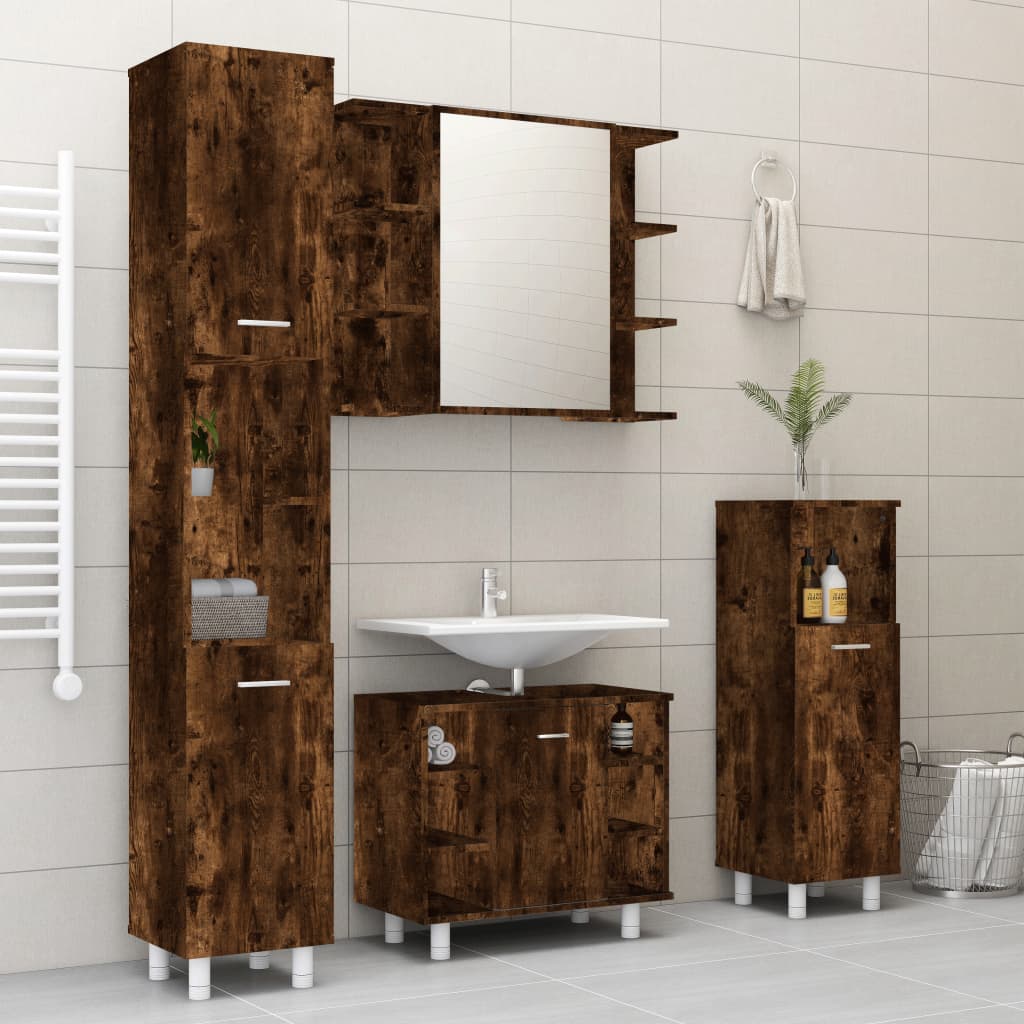 Set Mobili Da Bagno 4 Pz Rovere Fumo In Legno Multistrato