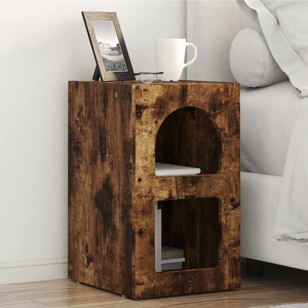 Comodino 2 Pcs Rovere Fumé 29.5 X 35 X 50 Cm Legno Multistrato