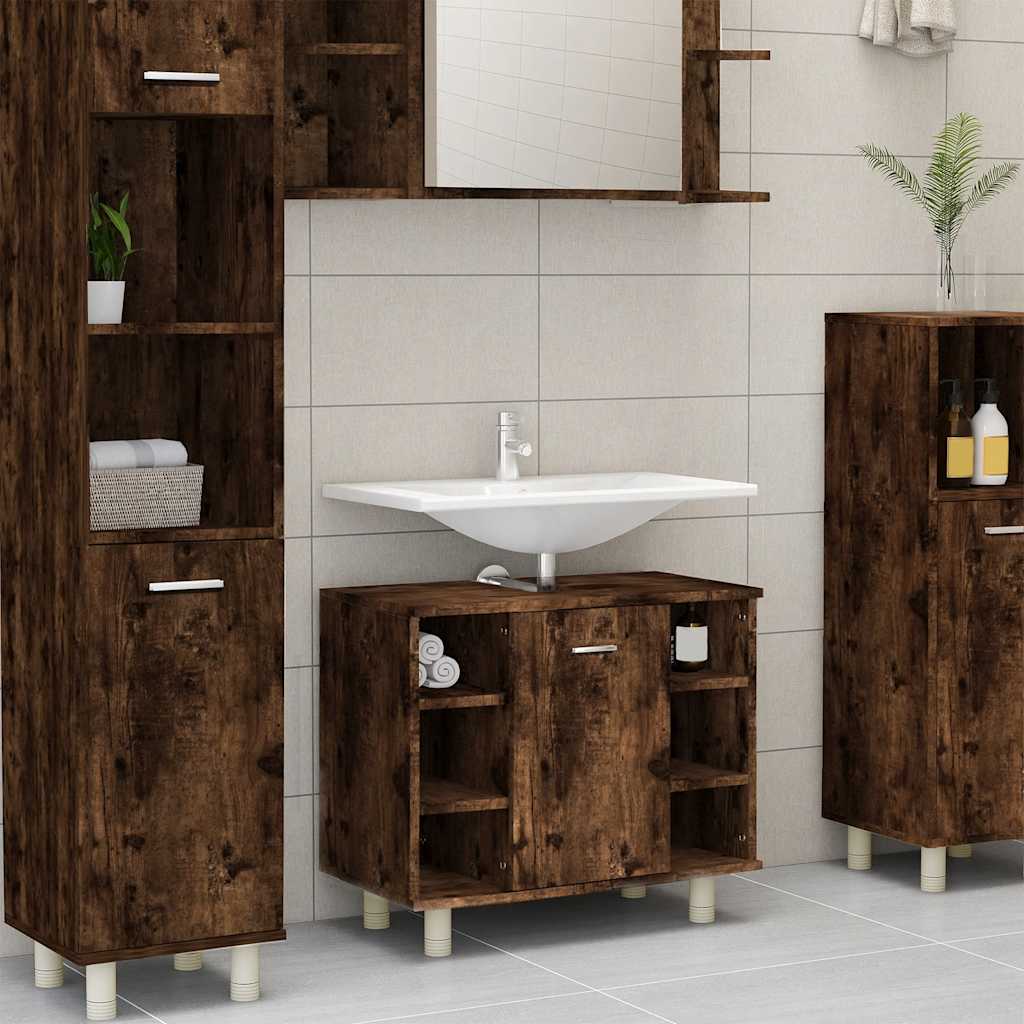 Armadietto Bagno Rovere Fumo 60x32x53,5 Cm In Legno Multistrato