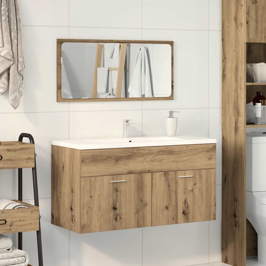 Mobile Da Bagno Con Specchio Rovere Artigianale Truciolato - Image 3