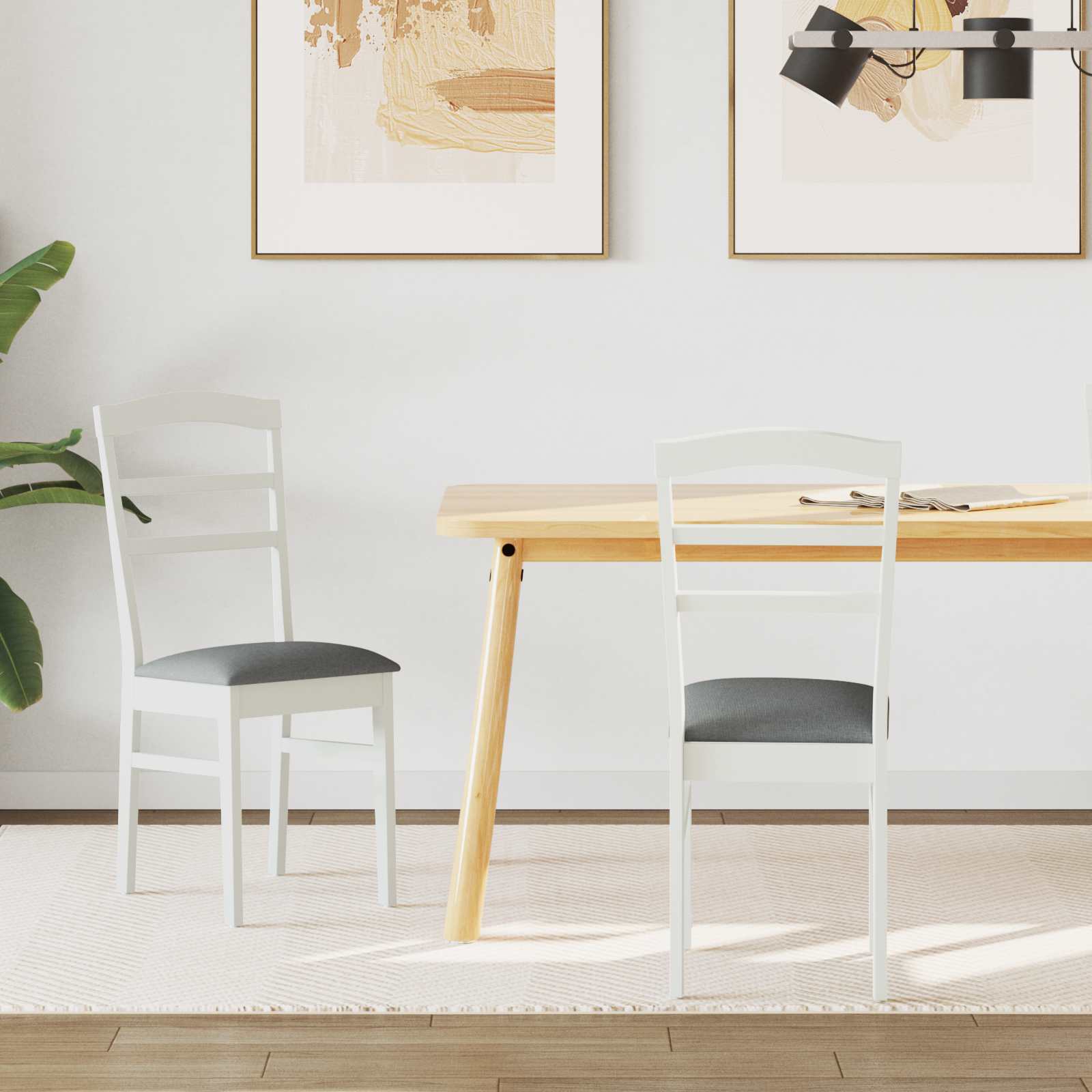 Sedia Da Pranzo 2 Pcs Bianco E Grigio Legno Massello