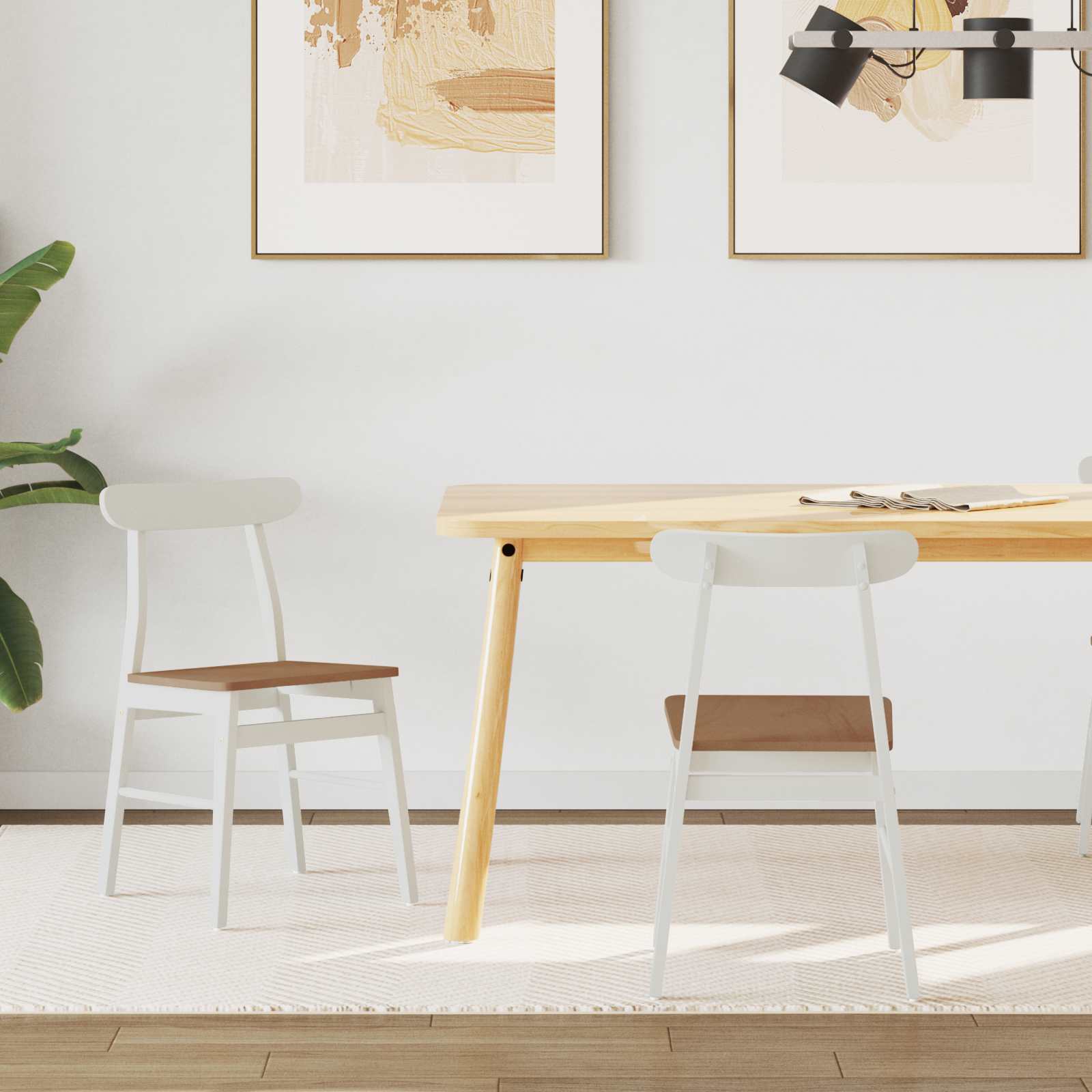 Sedia Da Pranzo 2 Pcs Bianco E Naturale Legno Massello