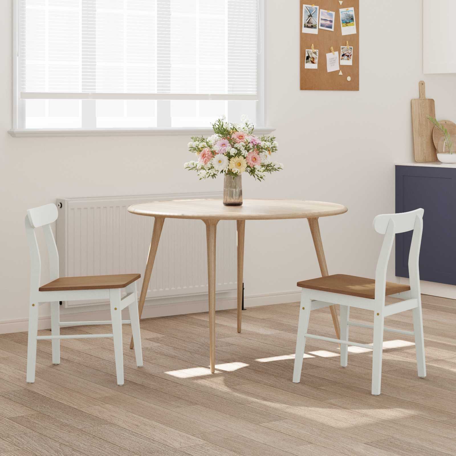 Sedia Da Pranzo 2 Pcs Bianco E Naturale Legno Massello - Image 3