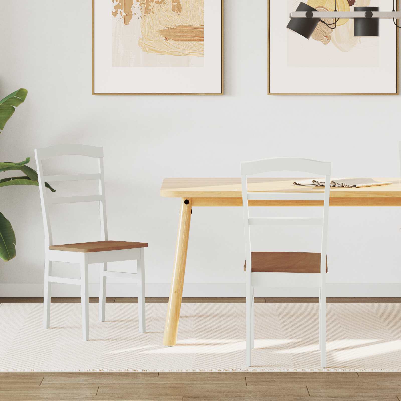 Sedia Da Pranzo 2 Pcs Bianco E Naturale Legno Massello