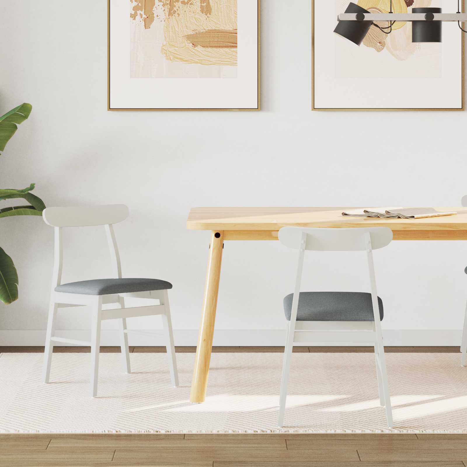 Sedia Da Pranzo 2 Pcs Bianco E Grigio Legno Massello
