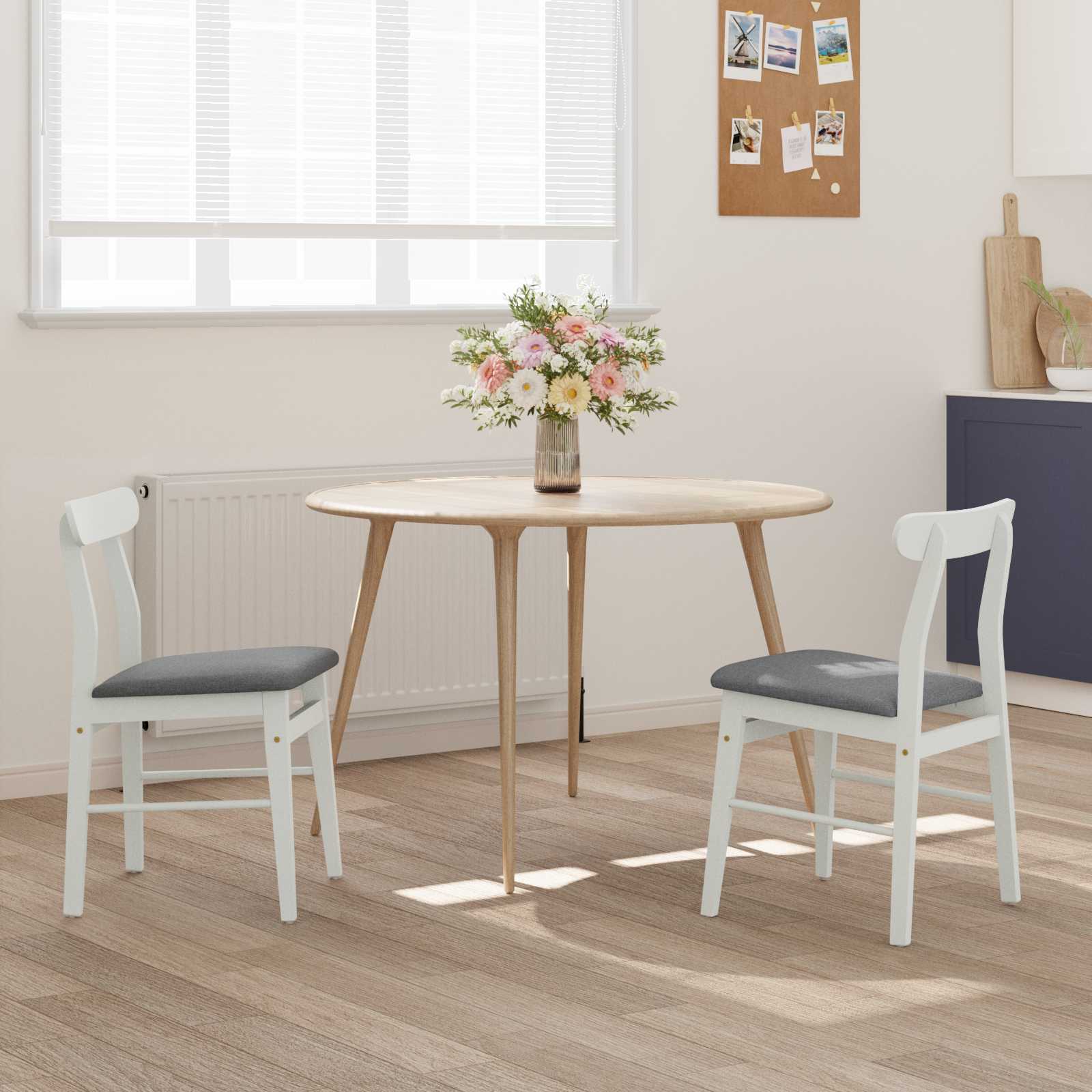 Sedia Da Pranzo 2 Pcs Bianco E Grigio Legno Massello - Image 3