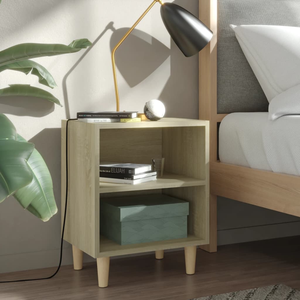 Comodini Gambe In Legno Massello 2pz Rovere Sonoma 40x30x50cm