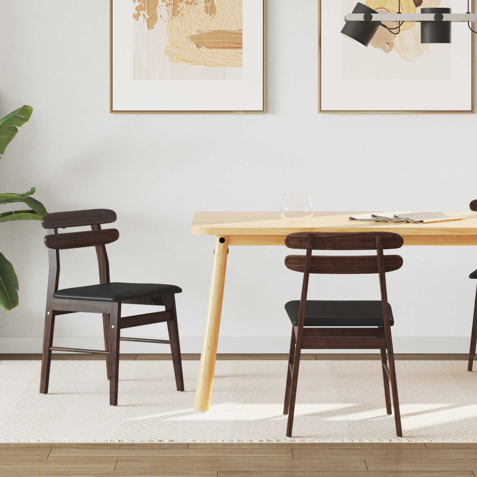 Sedia Da Pranzo 2 Pcs Marrone Chiaro E Nero Legno Massello