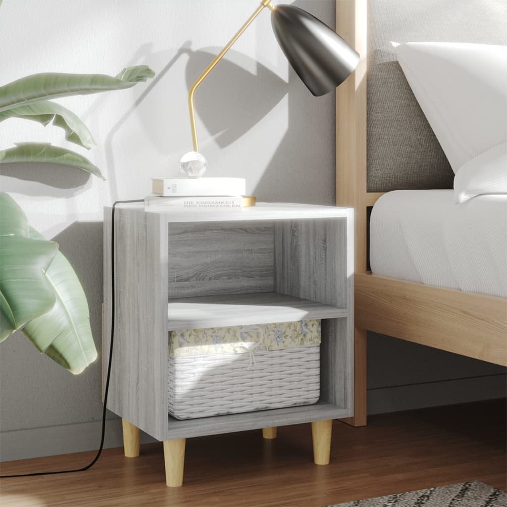 Comodini Gambe In Legno Massello 2 Pz Grigio Sonoma 40x30x50 cm