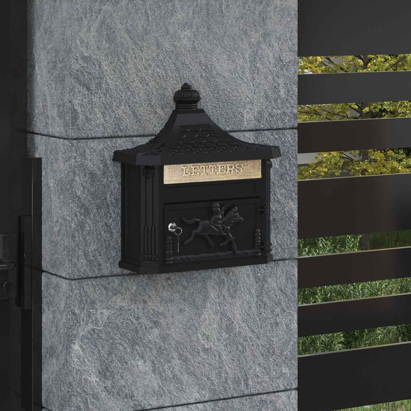 Cassetta Postale Da Muro Con Porta Nero 40.5 X 15.5 X 44 cm