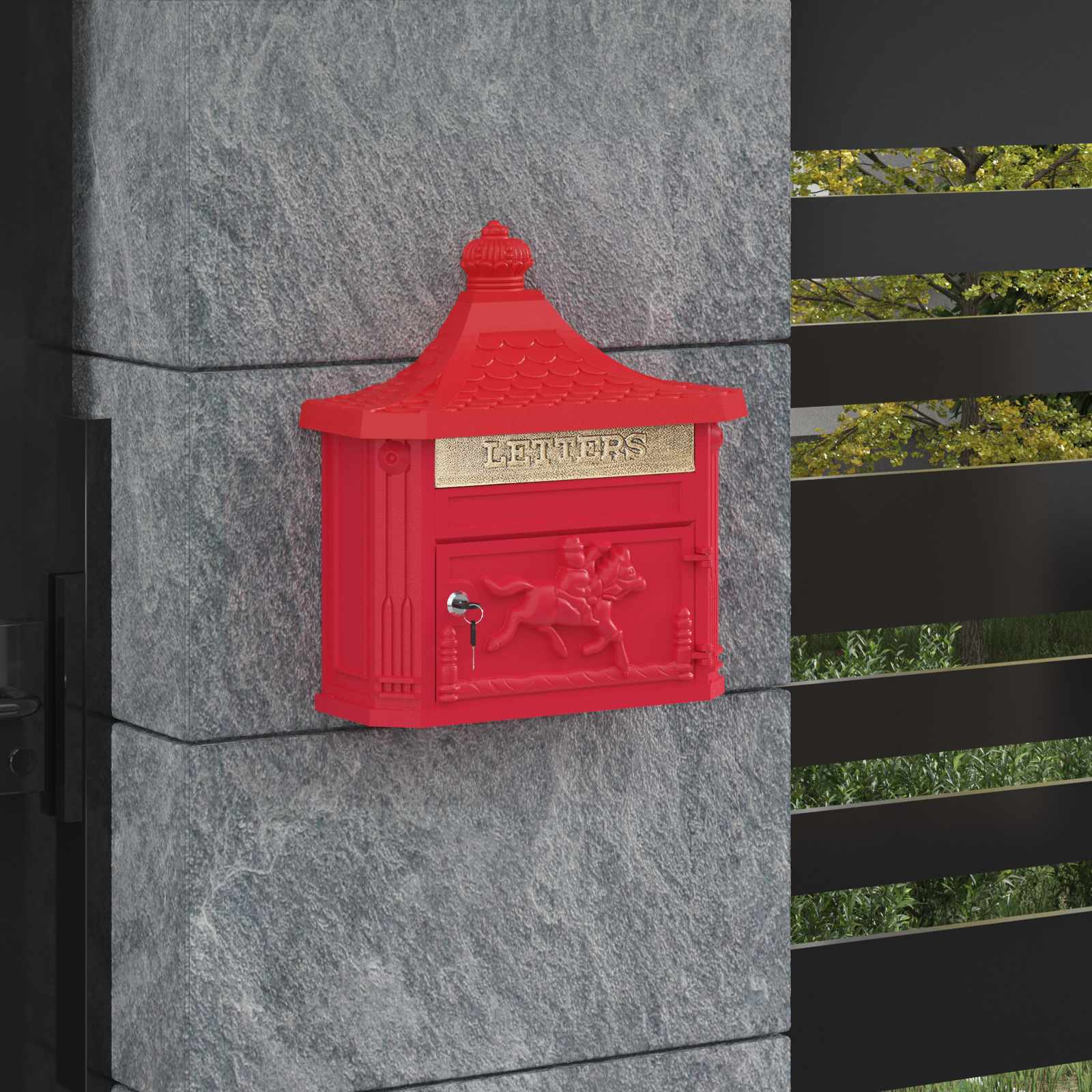 Cassetta Postale Da Muro Con Porta Rosso 40.5 X 15.5 X 44 cm