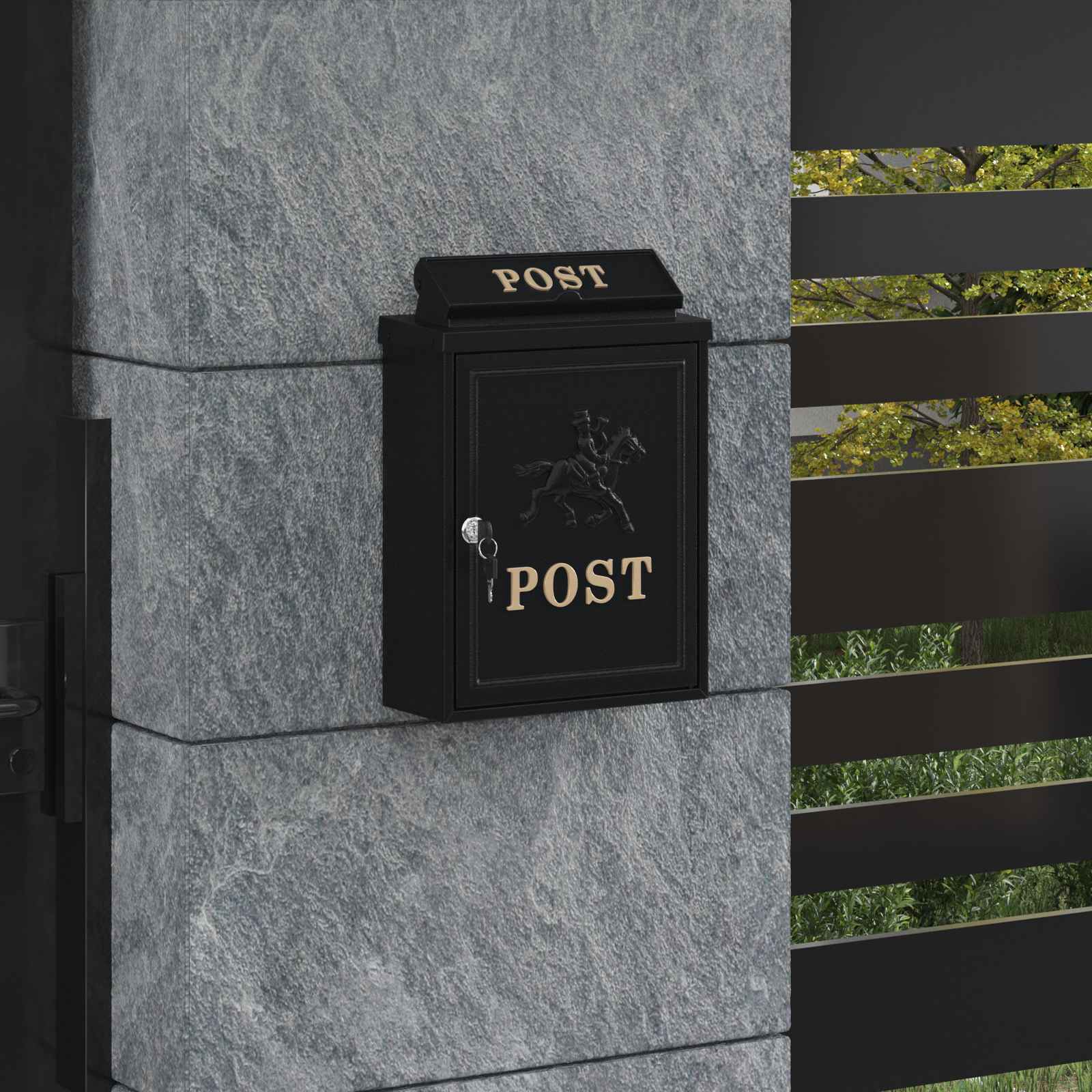 Cassetta Postale Da Muro Con Archiviazione Nero 29 X 13 X 41 cm